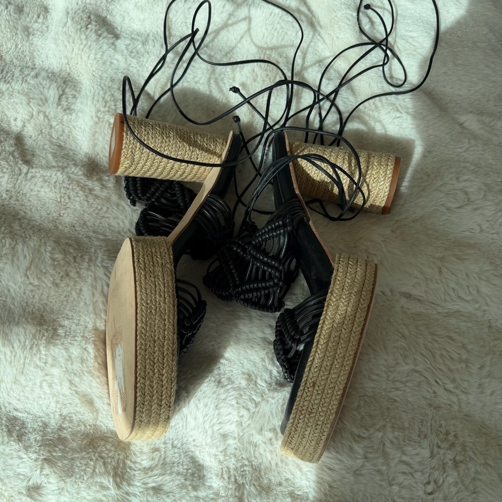 Paloma Barcelo Black Macrame Lace Up Platforms - Picture 3 of 5